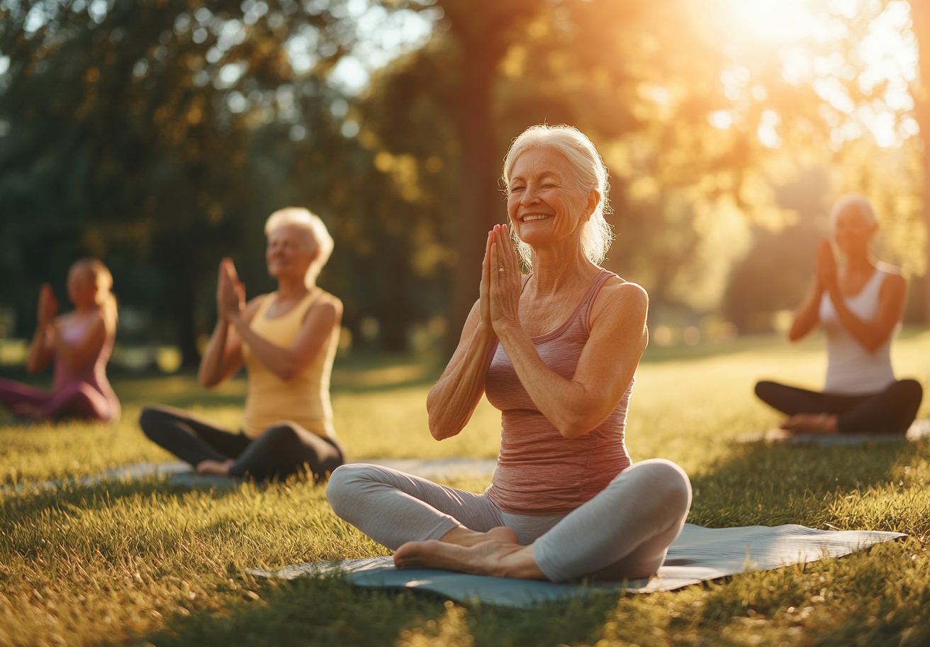 Жінка старшого віку практикує йогу